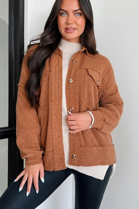 Taped Seam Technology Iona Knit Shacket (Brown)