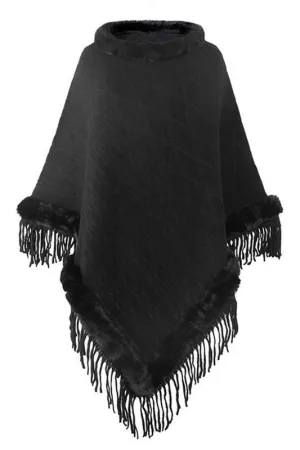 FURRY COLLAR SOLID COLOR KNITTED CLOAK SHAWL Stylish Hoodie QuickDry
