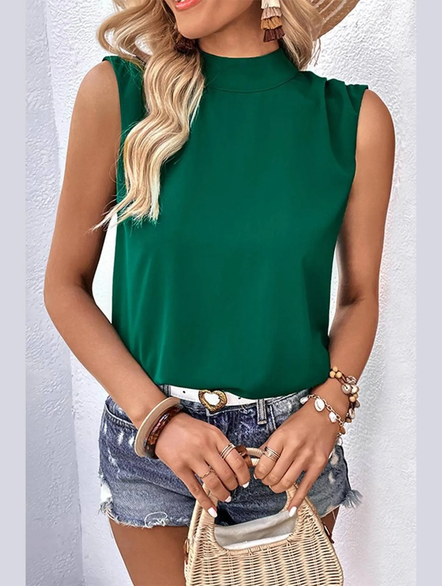 Simple Cut HIGH NECK BACK TIED NECK SLEEVELESS SUMMER BLOUSE