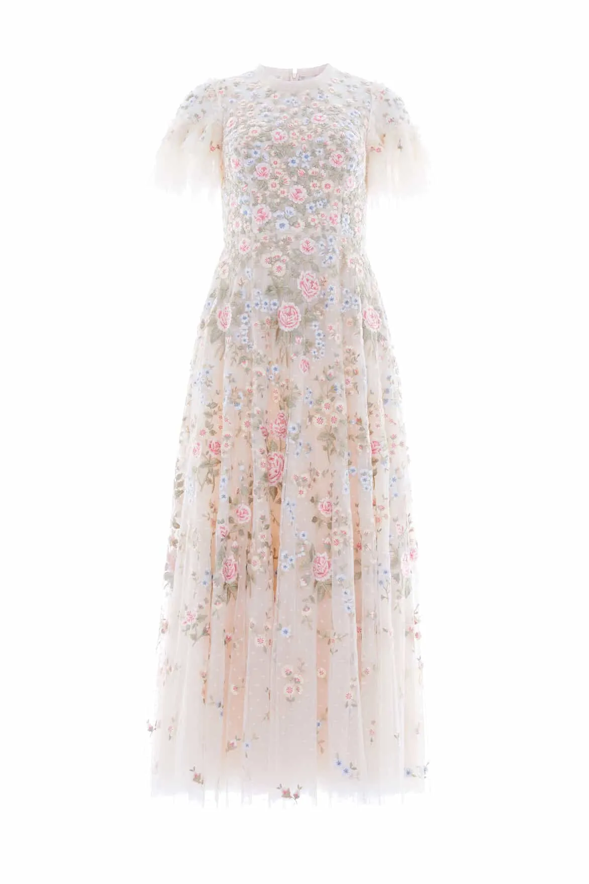 Antoinettes Floral Round Neck Ankle Gown Fall Layer Sleek Waist Design Fit