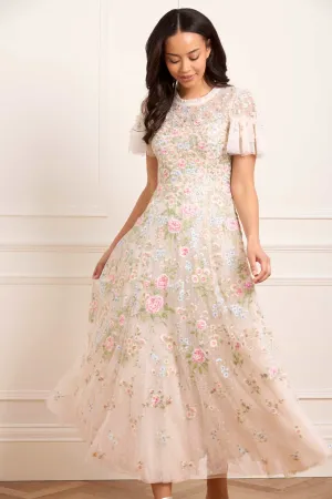 Antoinettes Floral Round Neck Ankle Gown Fall Silhouette Comfy Style