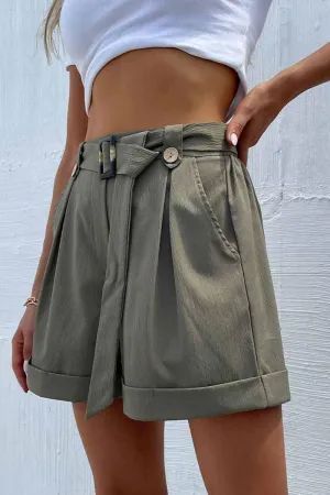 HIGH WAIST BELTED POCKET SHORT PANTS Ventilated Panels
