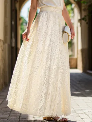 Hidden Zip Pockets High-waisted hollow lace skirt