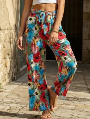 High-waisted casual vacation wide-leg pants HiddenPockets