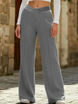 High-waisted solid color wide-leg casual pants OdorResistantFinish