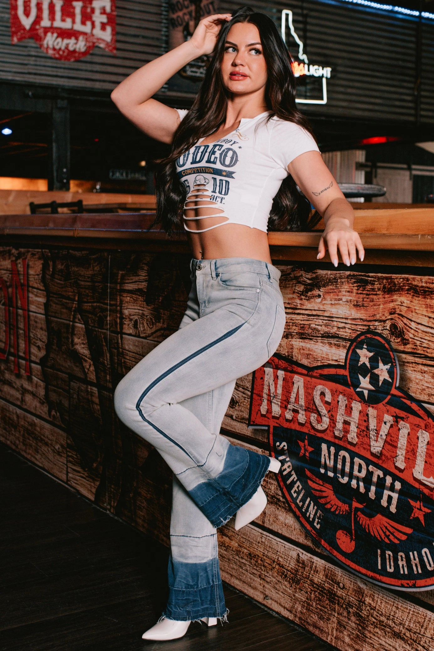 Jett High Rise Dip Dye Indigo Reign Flare Jeans (Light Wash) Multipurpose Design Reinforced Stress Points