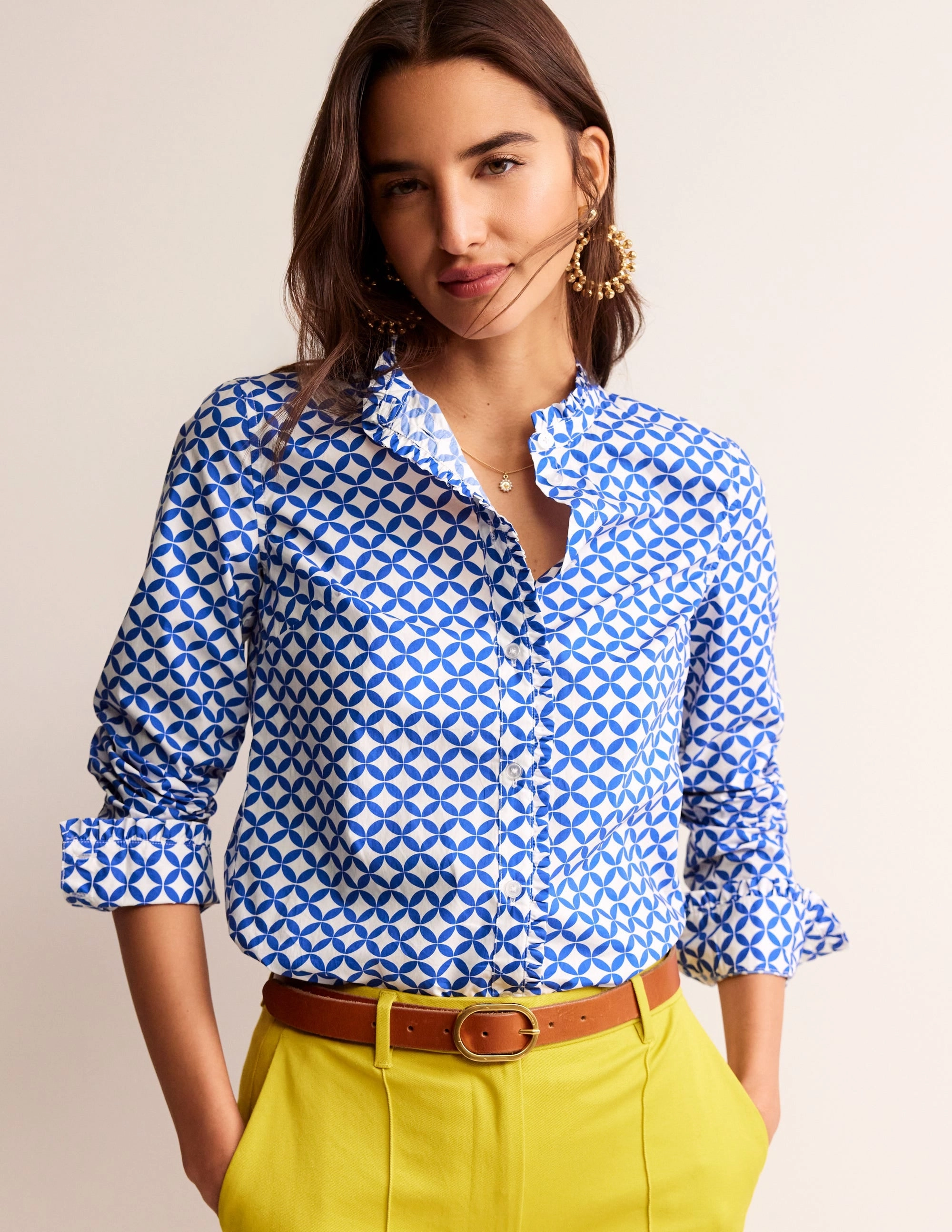 Soft Cotton Phoebe Cotton Shirt-Blue, Diamond Terrace