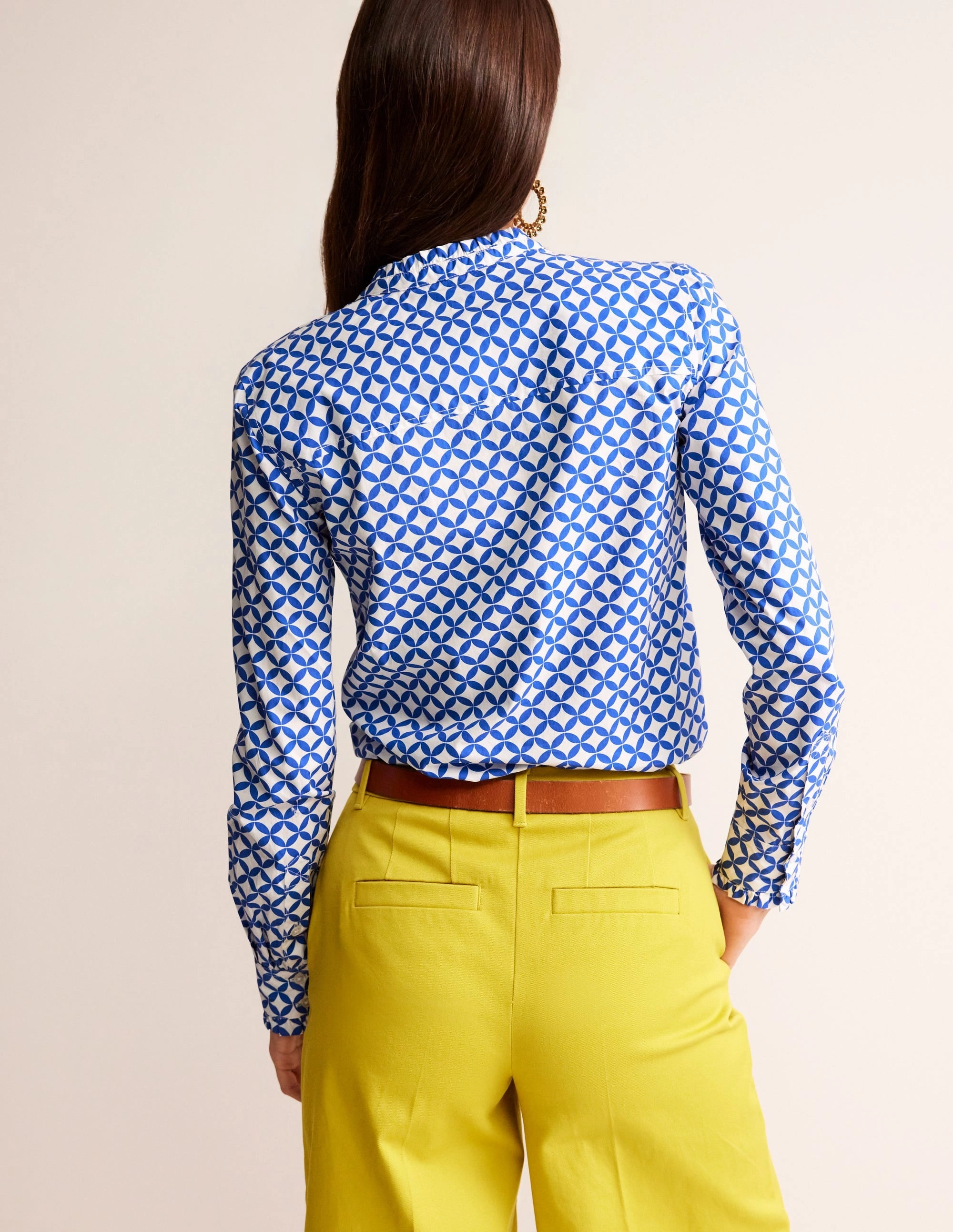 TemperatureRegulating Fabric Flexible Ribbing Phoebe Cotton Shirt-Blue, Diamond Terrace