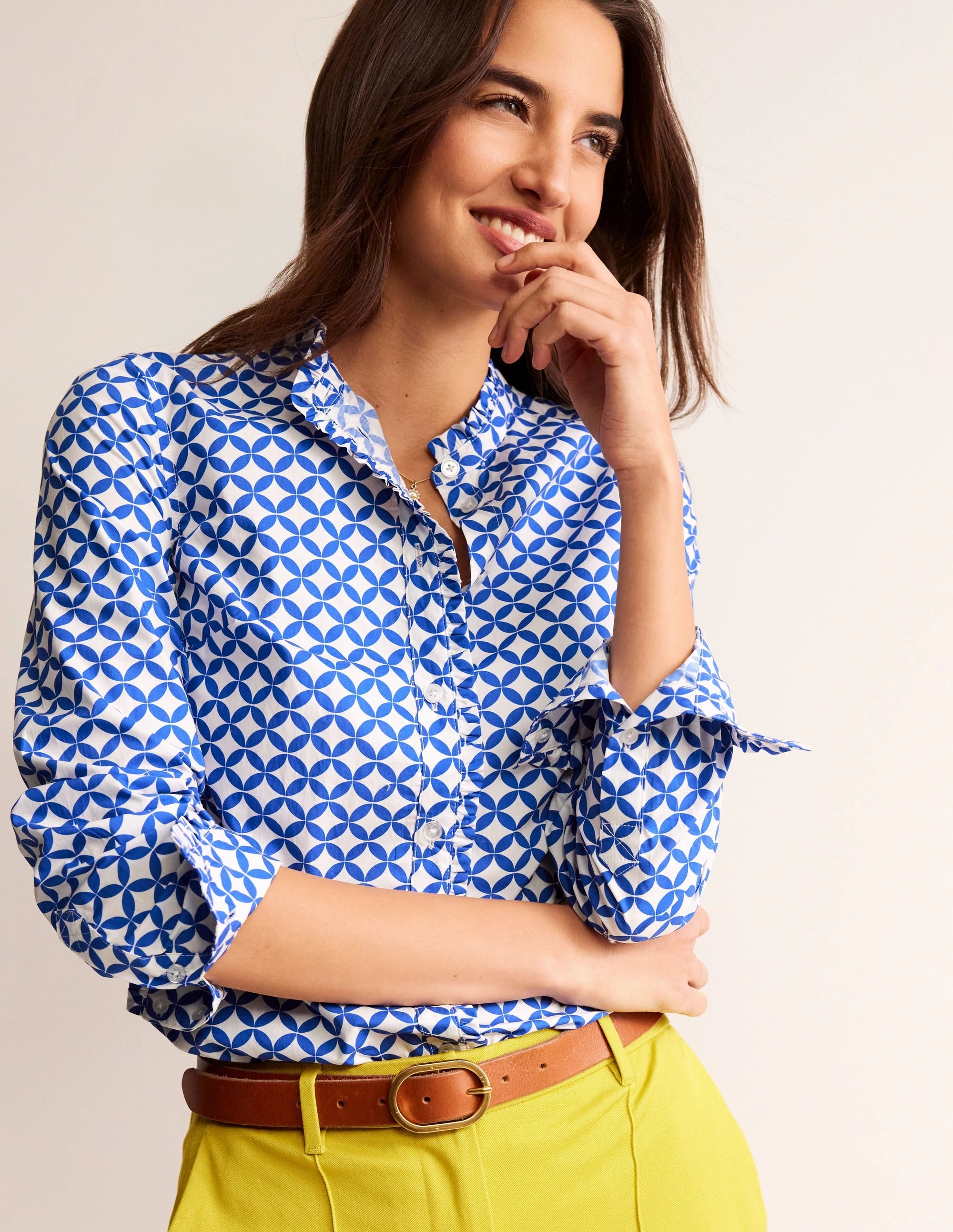 Lightweight Weave Material Adjustable Fit System Phoebe Cotton Shirt-Blue, Diamond Terrace