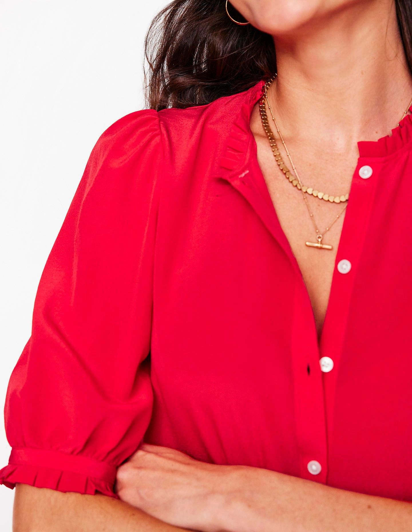 NonIrritatingEdges Frill Detail Silk Top-Poppy Red