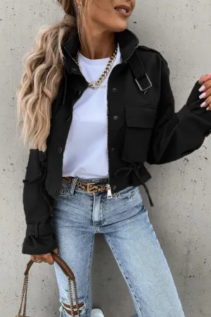 Breathable Linen Blend Comfortable Cotton WOMEN OVERSIZED POCKET MOTORCYCLE JACKET SHORT TOP100% POLYESTERSIZE S(2)-M(2)-L(2)-XL(2)MADE IN CHINA