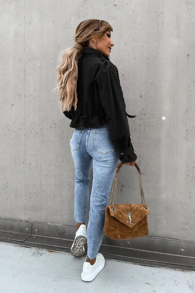 WOMEN OVERSIZED POCKET MOTORCYCLE JACKET SHORT TOP100% POLYESTERSIZE S(2)-M(2)-L(2)-XL(2)MADE IN CHINA AntiPillingSurface