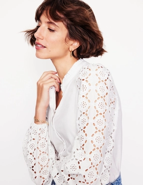 Casual Jacket Eden Broderie Blouse-White