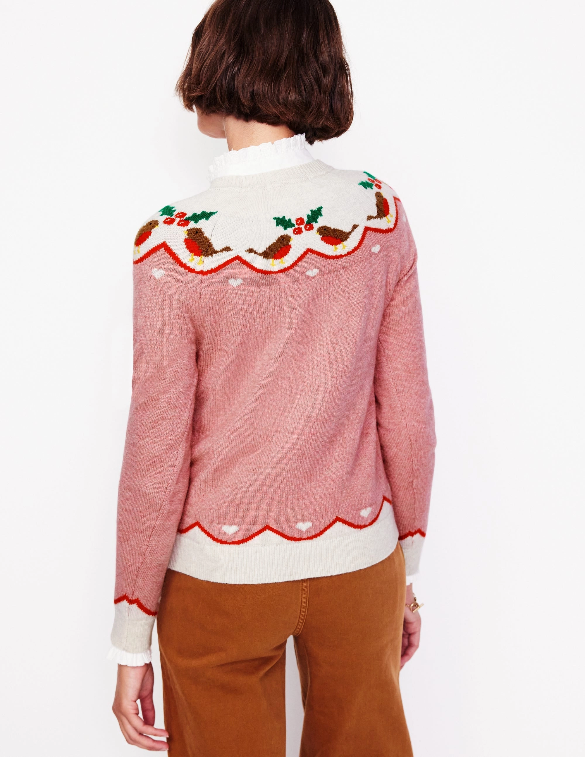 Edie Fair Isle Jumper-Quartz Pink, Robins Stretch Recovery Yarn Antibacterial Finish