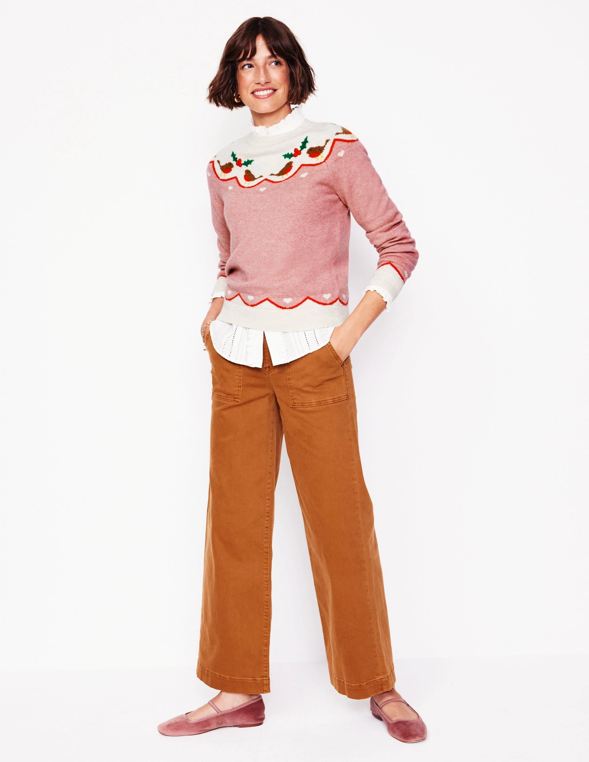 Edie Fair Isle Jumper-Quartz Pink, Robins Work Outfit EcoConscious Production