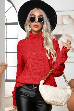 WOMEN TWIST HIGH NECK LOOSE KNIT SWEATER HeavyweightThermal
