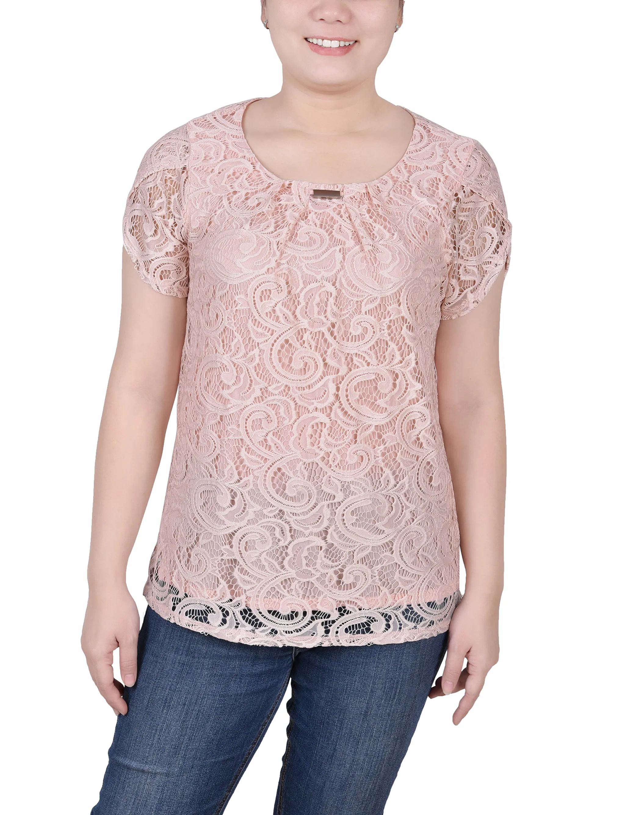 Petite Lace Petal Sleeve Top Everyday Fashion LongWearingComfort
