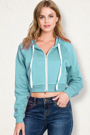 Yarn Dyed Fabric WOMENS LONG SLEEVE LIGHTWEIGHT 2 COLOR BLOCKED HOODIE JACKET WITH SIDE POCKETS