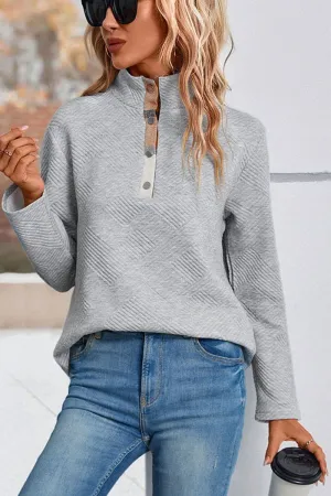 LowMaintenance Fabric Non Irritating Seam Finish WOMEN BUTTONED HIGH NECK PLAID BLOCK PULLOVER TOP