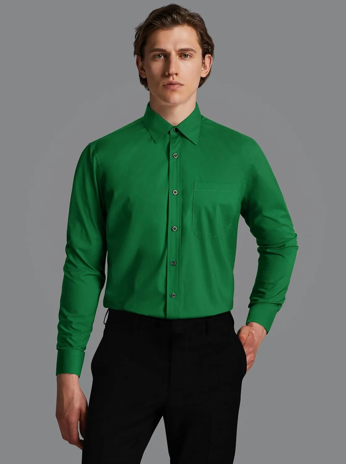 HISDERN Mens Dress Shirts Long Sleeve Button Down Shirts for Men Casual Solid Formal Business Regular Fit Shirt with Pocket