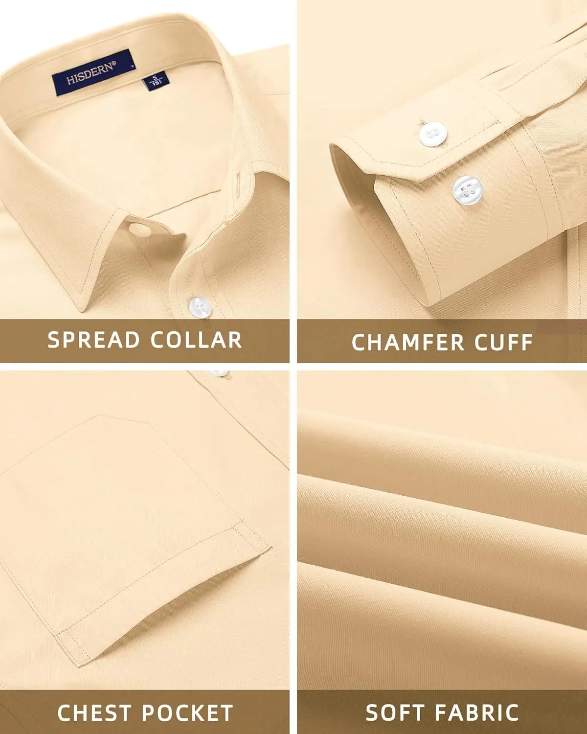 HISDERN Mens Dress Shirts Long Sleeve Button Down Shirts for Men Casual Solid Formal Business Regular Fit Shirt with Pocket