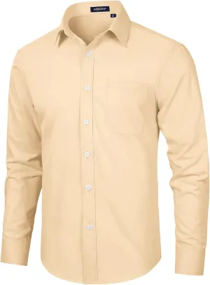 HISDERN Mens Dress Shirts Long Sleeve Button Down Shirts for Men Casual Solid Formal Business Regular Fit Shirt with Pocket