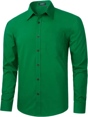 HISDERN Mens Dress Shirts Long Sleeve Button Down Shirts for Men Casual Solid Formal Business Regular Fit Shirt with Pocket