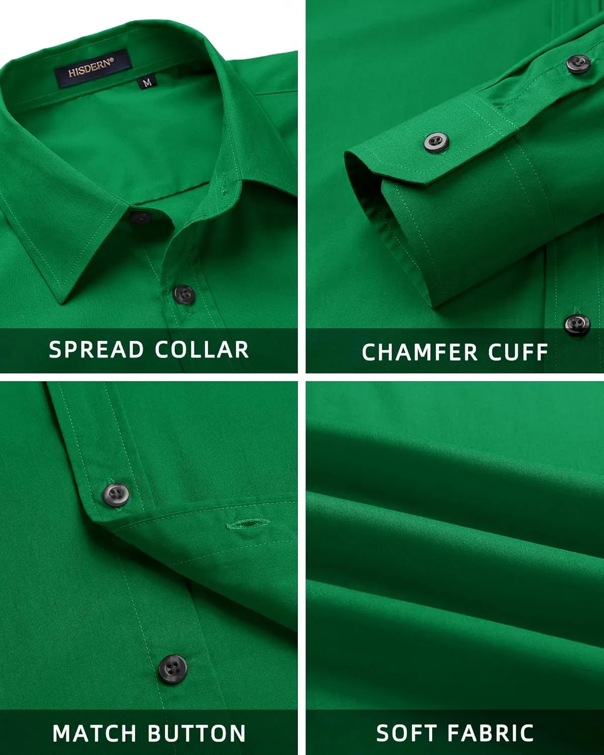 HISDERN Mens Dress Shirts Long Sleeve Button Down Shirts for Men Casual Solid Formal Business Regular Fit Shirt with Pocket