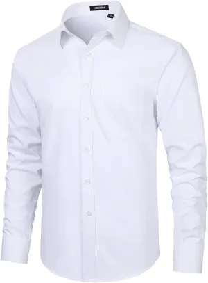 HISDERN Mens Dress Shirts Long Sleeve Button Down Shirts for Men Casual Solid Formal Business Regular Fit Shirt with Pocket