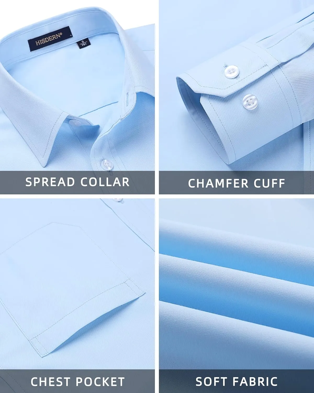 HISDERN Mens Dress Shirts Long Sleeve Button Down Shirts for Men Casual Solid Formal Business Regular Fit Shirt with Pocket