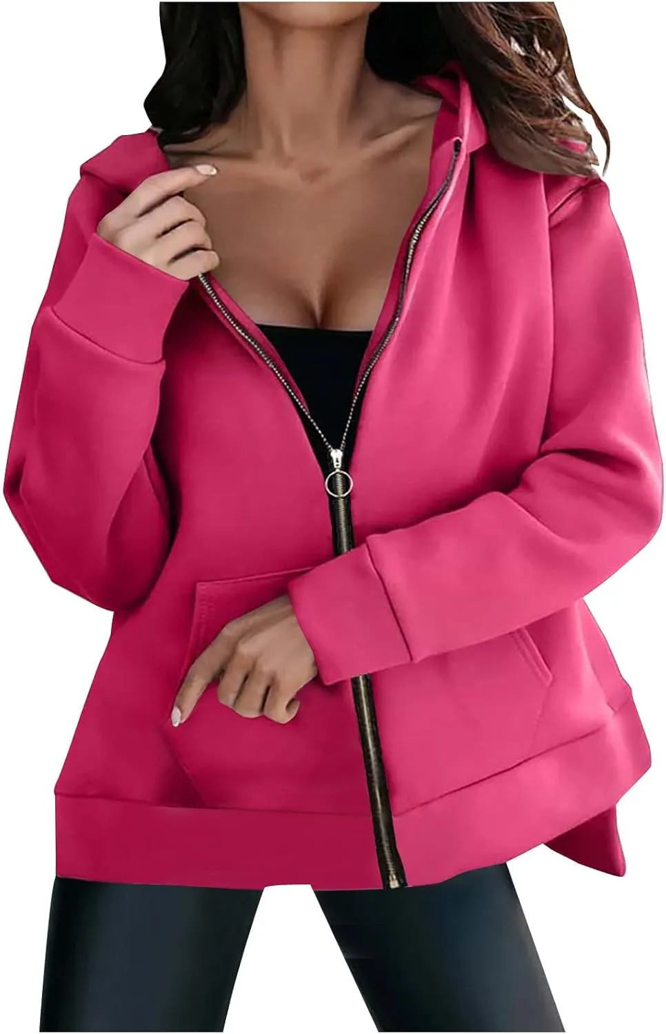 hlysgo Women's Hoodies Full Zip Up Oversized Sweatshirt with Pockets, Zip Up Hoodies Casual Sweatshirts Fall Jackets