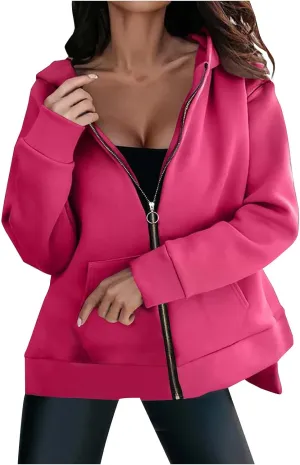 hlysgo Women's Hoodies Full Zip Up Oversized Sweatshirt with Pockets, Zip Up Hoodies Casual Sweatshirts Fall Jackets