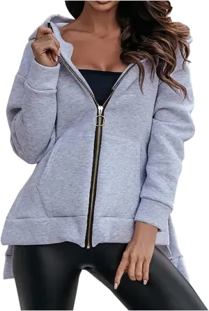 hlysgo Women's Hoodies Full Zip Up Oversized Sweatshirt with Pockets, Zip Up Hoodies Casual Sweatshirts Fall Jackets