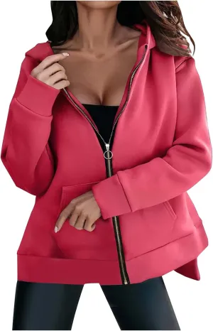 hlysgo Women's Hoodies Full Zip Up Oversized Sweatshirt with Pockets, Zip Up Hoodies Casual Sweatshirts Fall Jackets