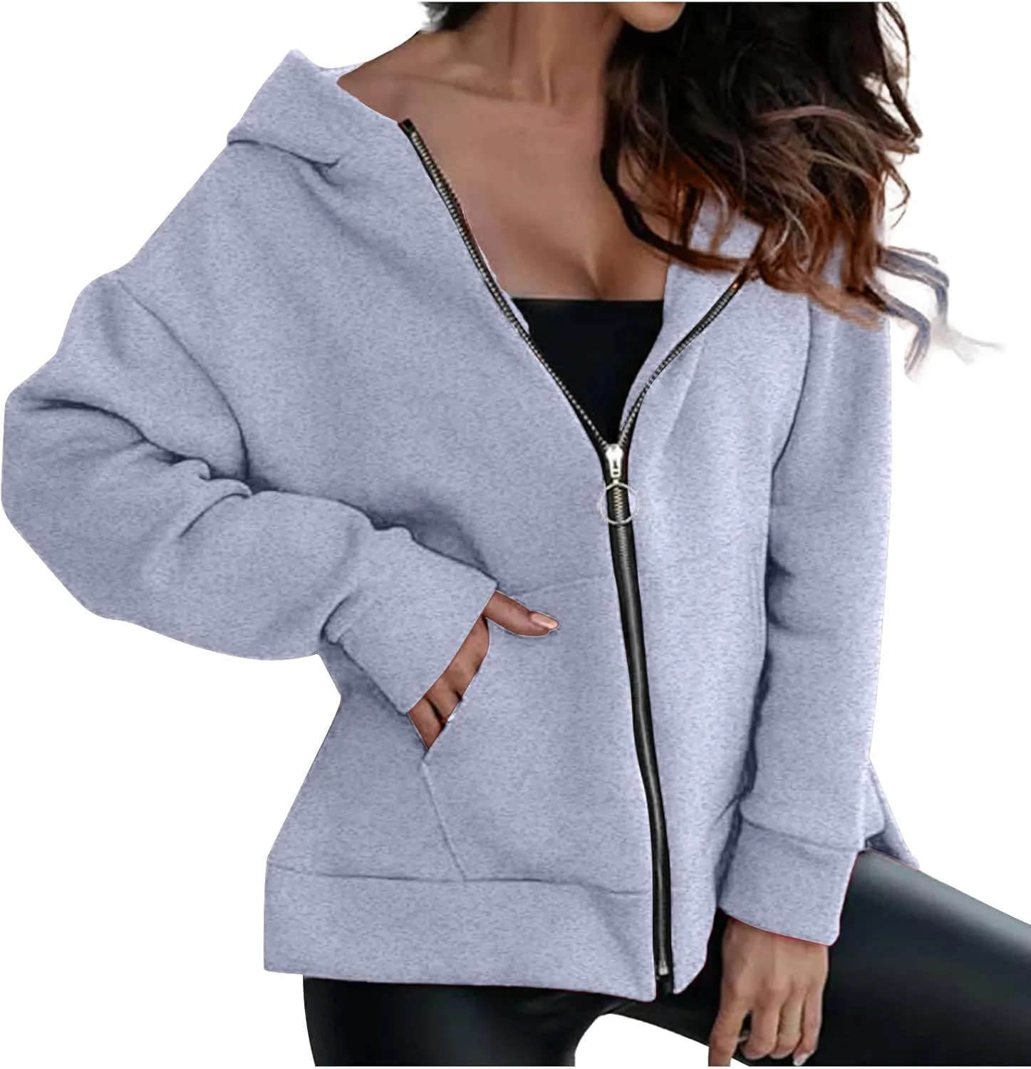 hlysgo Women's Hoodies Full Zip Up Oversized Sweatshirt with Pockets, Zip Up Hoodies Casual Sweatshirts Fall Jackets
