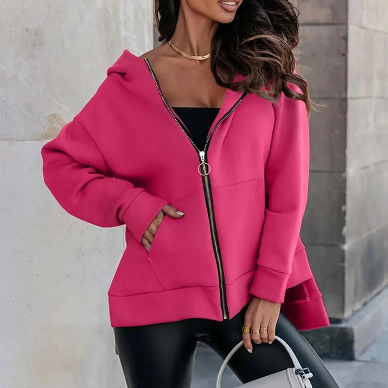 hlysgo Women's Hoodies Full Zip Up Oversized Sweatshirt with Pockets, Zip Up Hoodies Casual Sweatshirts Fall Jackets
