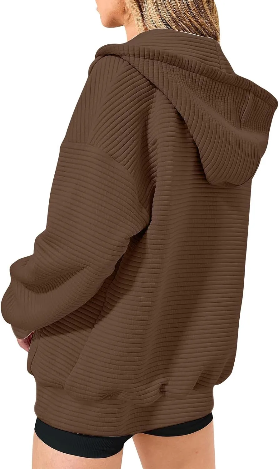 hlysgo Zip Up Hoodies for Women, Fall Fashion Zip Up Hooded Sweatshirt Jacket with Pockets Casual Loose Quilted Outwear