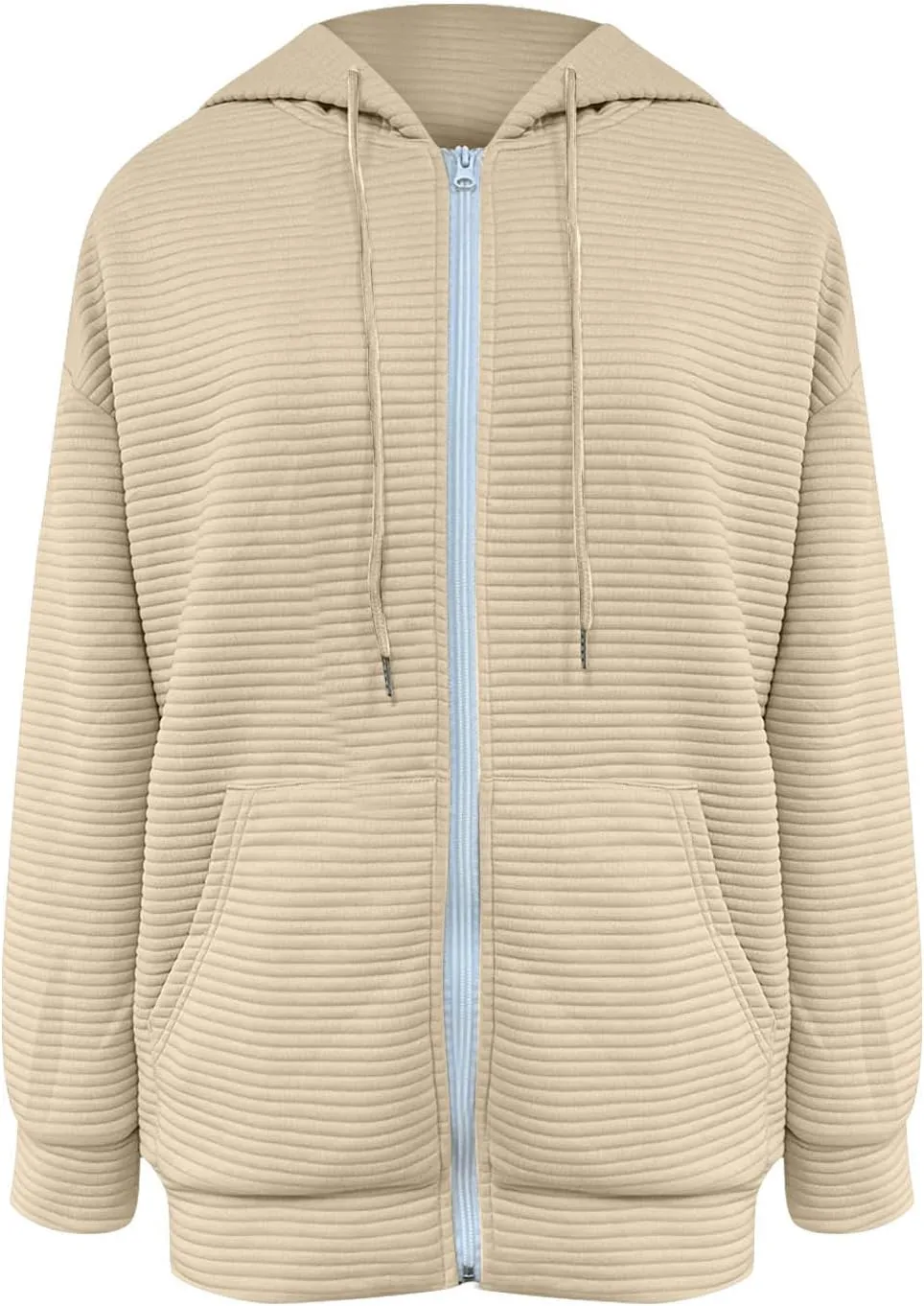 hlysgo Zip Up Hoodies for Women, Fall Fashion Zip Up Hooded Sweatshirt Jacket with Pockets Casual Loose Quilted Outwear