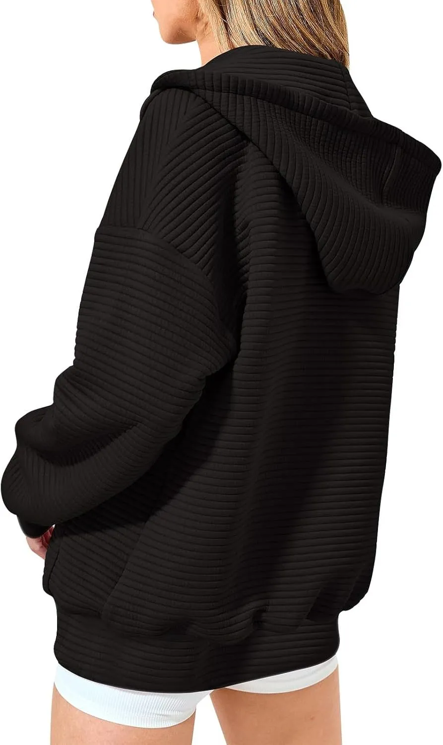 hlysgo Zip Up Hoodies for Women, Fall Fashion Zip Up Hooded Sweatshirt Jacket with Pockets Casual Loose Quilted Outwear
