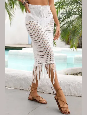 Anti Pilling Surface HOLLOW KNIT DRAWSTRING WAIST COVER UP SKIRT