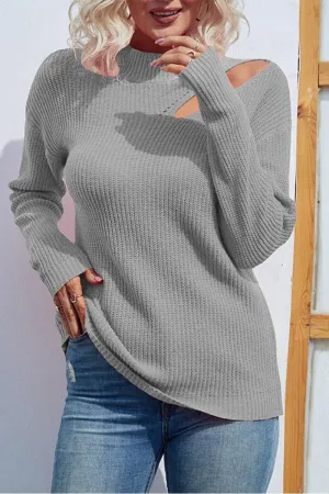 Hidden Button Placket HOLLOW KNIT LOOSE FIT CASUAL SWEATER TOP