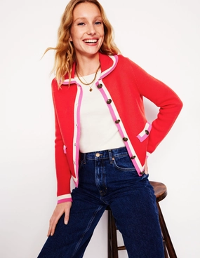 Natural Drape Holly Collared Knitted Jacket-Strawberry Tart Red
