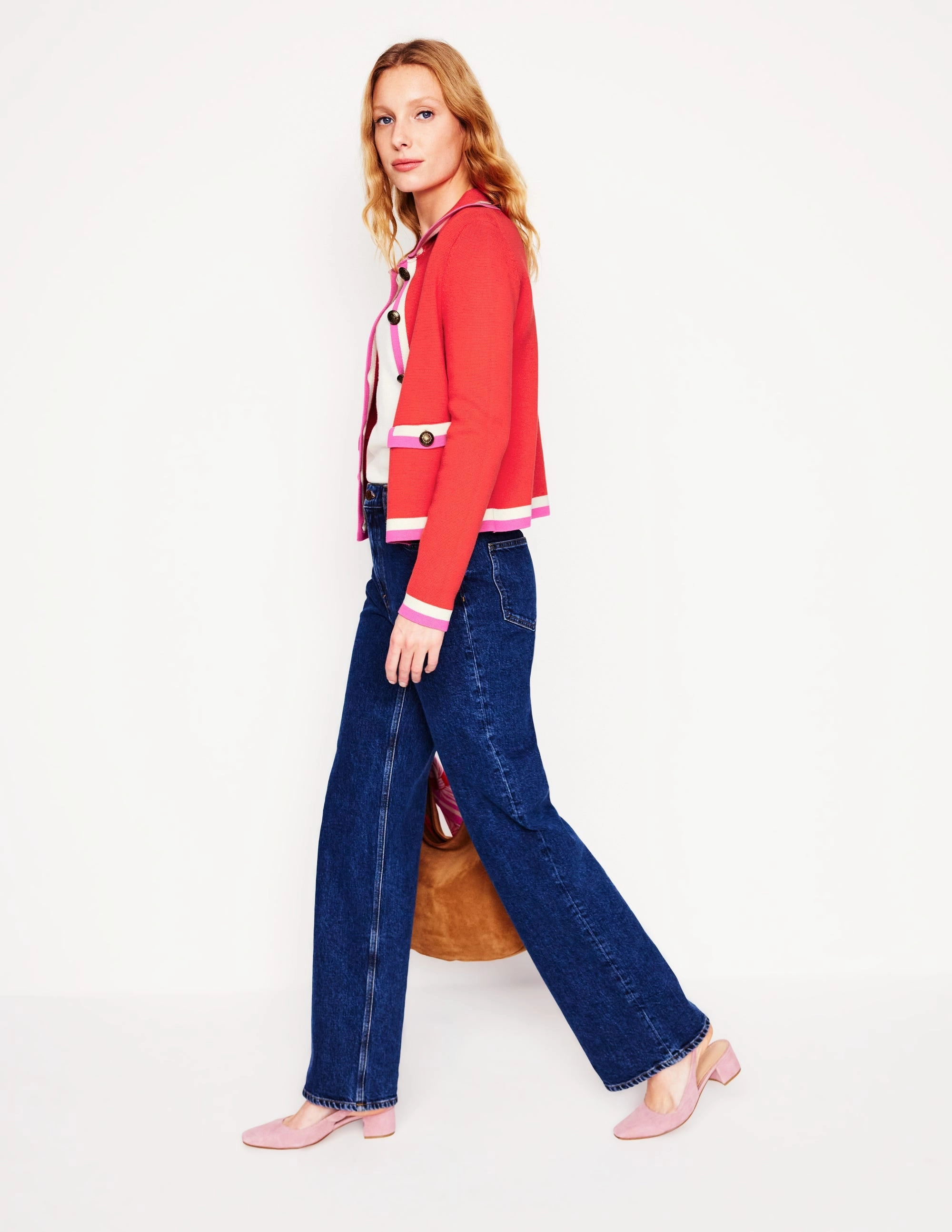 Holly Collared Knitted Jacket-Strawberry Tart Red Tubular Knit Structure Quick Dry Knitwear