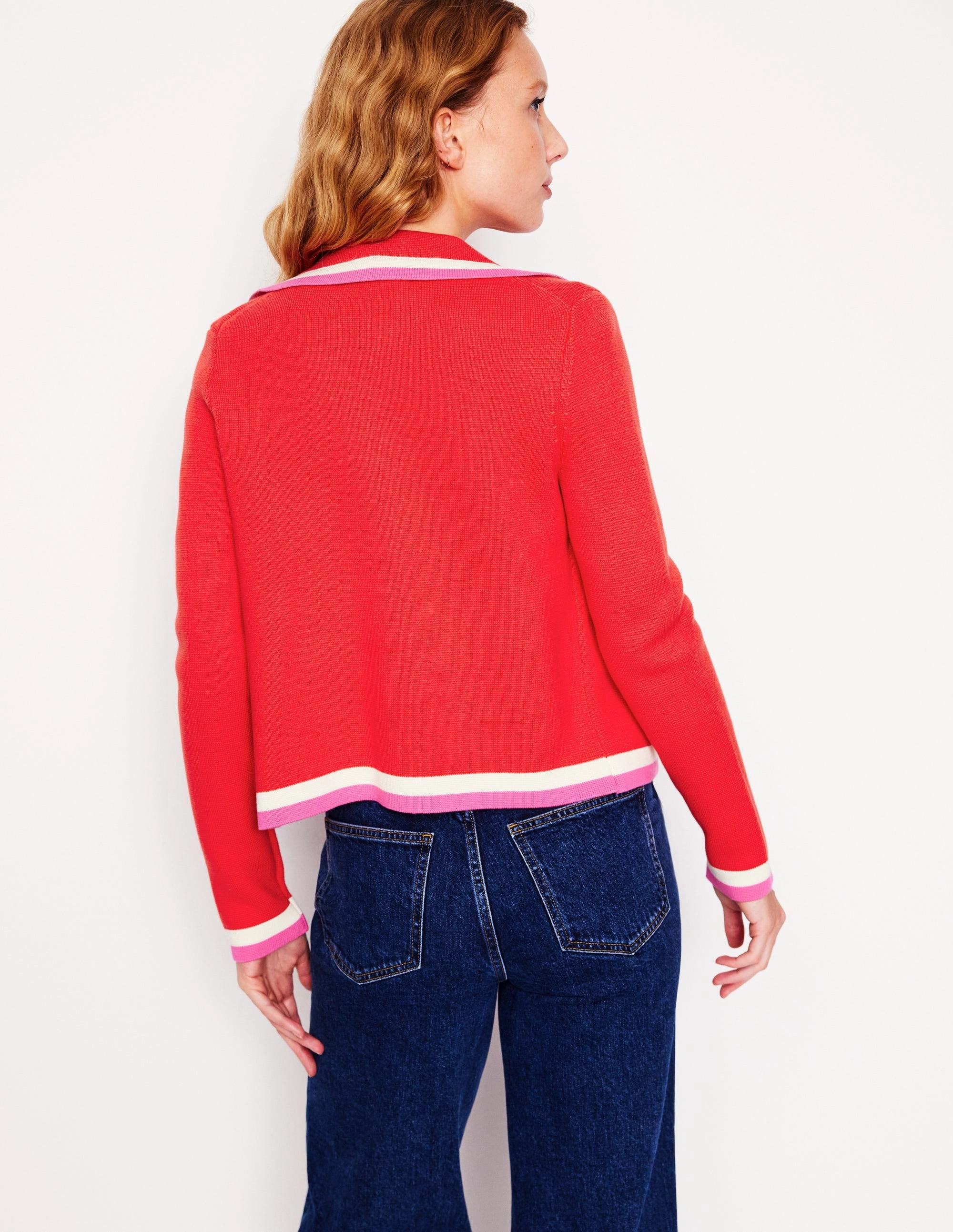 Holly Collared Knitted Jacket-Strawberry Tart Red Anti Pilling Technology Clean Style