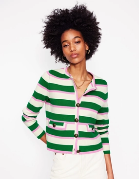 Hypoallergenic Yarn Holly Knitted Jacket-Rich Emerald, Pink Stripe