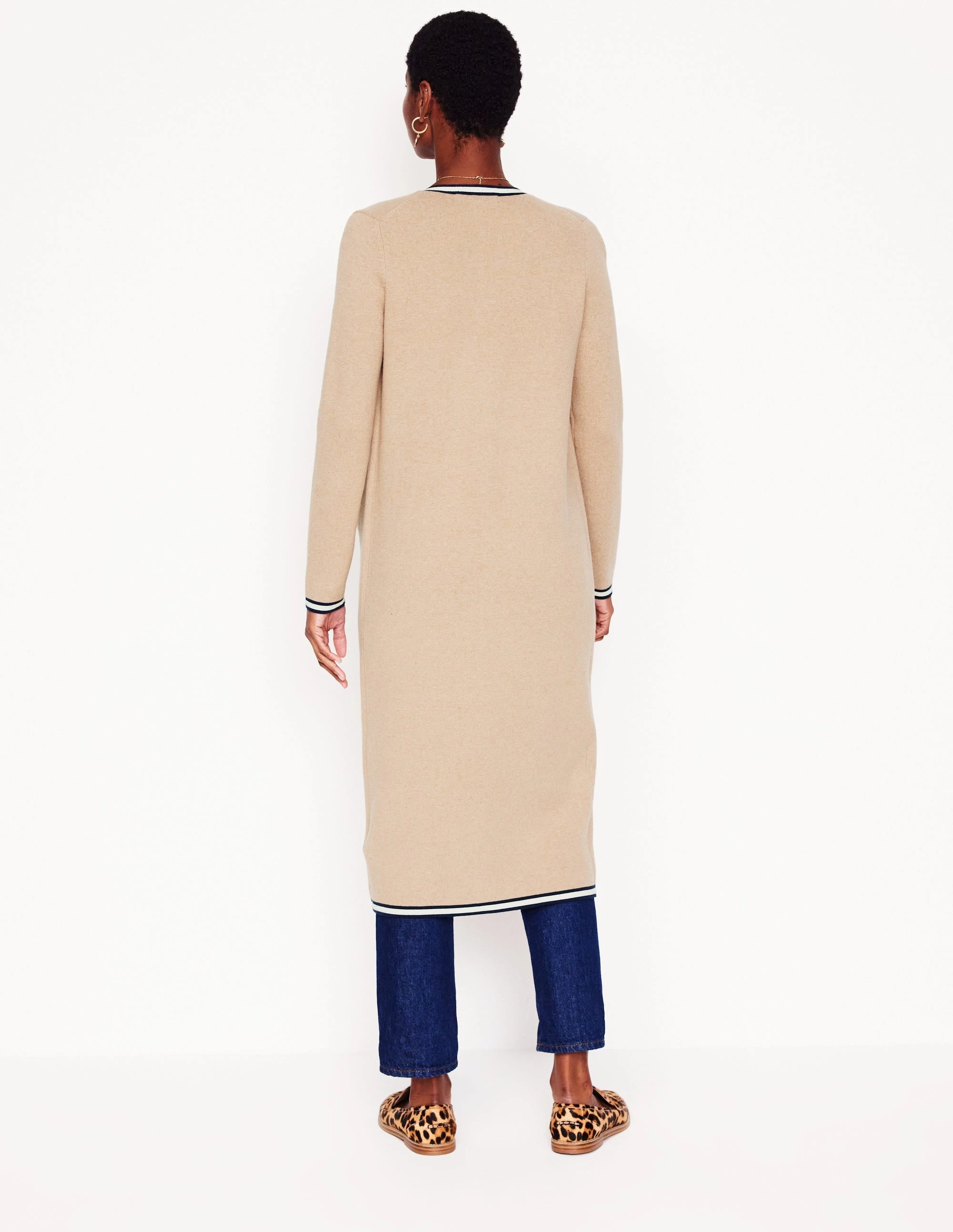 Unstructured Silhouette Organic Cotton Blend Holly Longline Jacket-Camel Melange