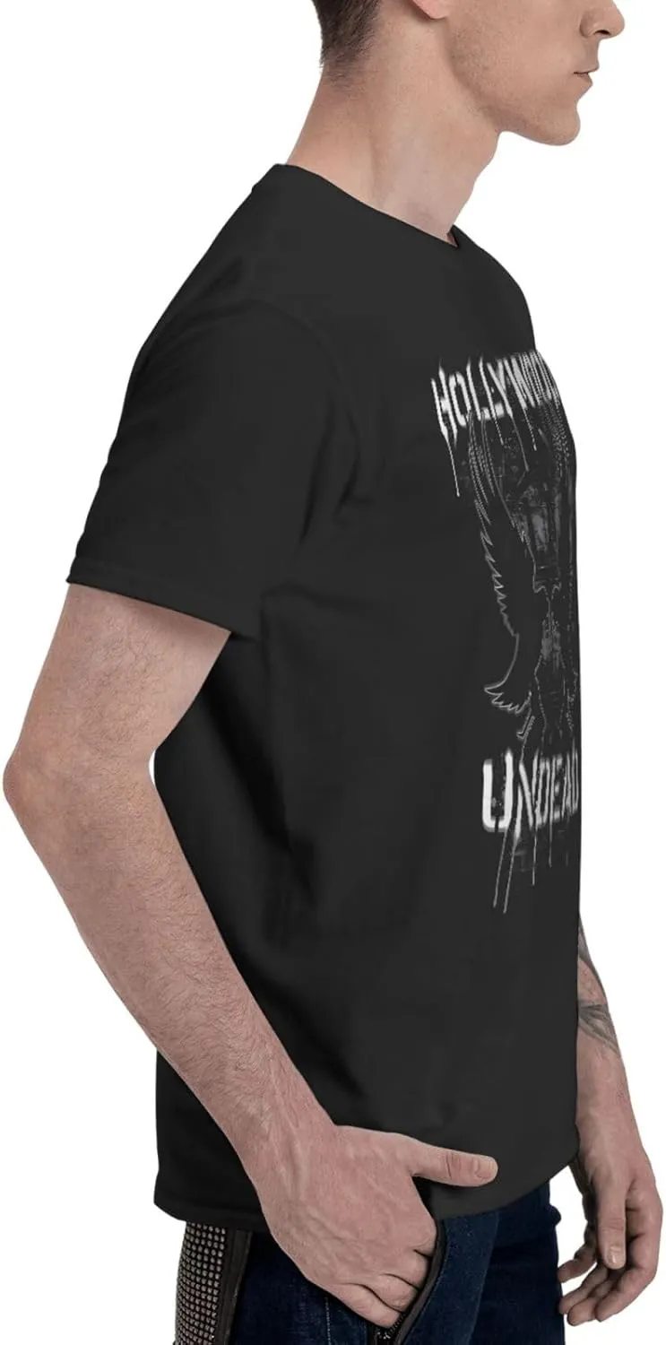 Hollywood Music Undead T-Shirts Short Sleeve Shirt Graphic Tees Cotton Tops Mens Casual T Shirts Black