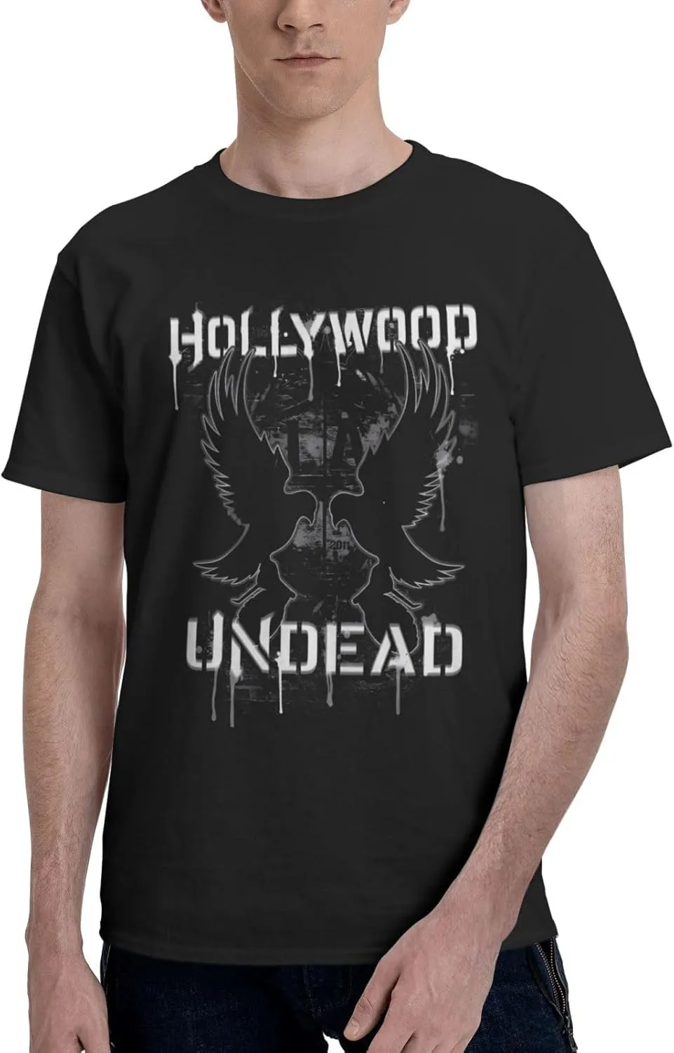 Hollywood Music Undead T-Shirts Short Sleeve Shirt Graphic Tees Cotton Tops Mens Casual T Shirts Black