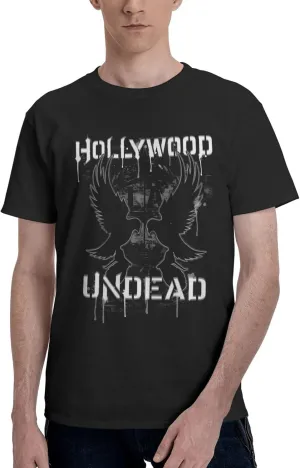 Hollywood Music Undead T-Shirts Short Sleeve Shirt Graphic Tees Cotton Tops Mens Casual T Shirts Black