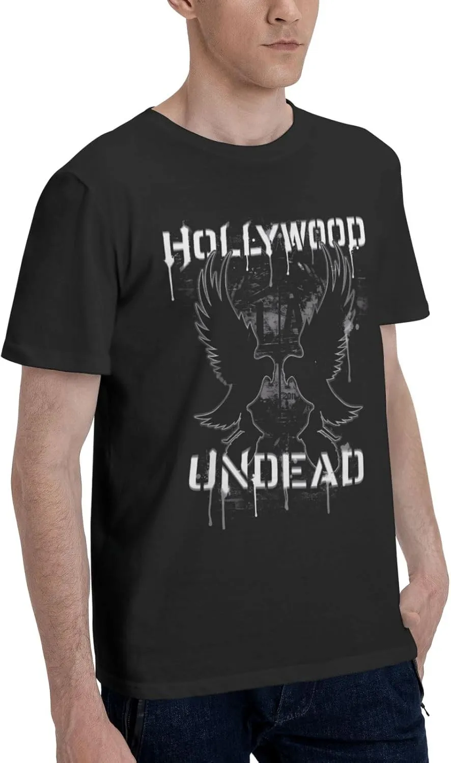 Hollywood Music Undead T-Shirts Short Sleeve Shirt Graphic Tees Cotton Tops Mens Casual T Shirts Black